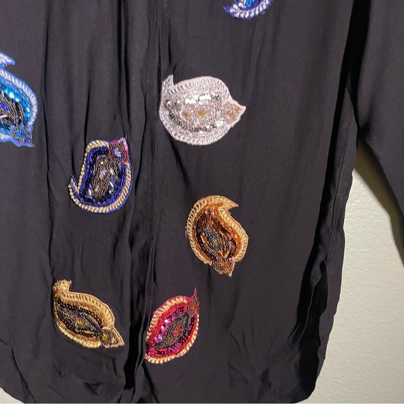 Naga Milo Black Beaded Long Sleeve Blouse S Small with Paisley Pattern Details. - Picture 5 of 12